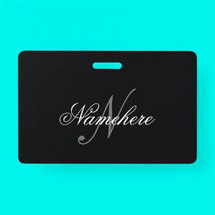 Crachá Monograma de Nome Personalizado Preto e Branco Úni