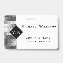 Crachá Monograma do padrão-quevon Abstrato preto-e-branco