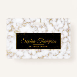 Crachá Monograma Dourado de Mármore Branco Elegante moder