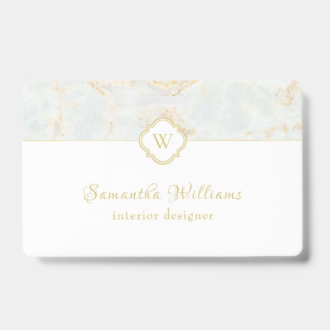 Crachá Monograma Marble Elegante Dourado (Frente)