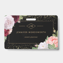Monograma Profissional Floral Rosa Preto Elegante