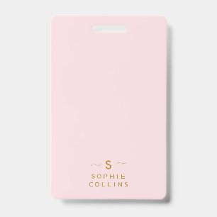 Crachá Monograma Rosa Bege Dourado Minimalista Elegante N