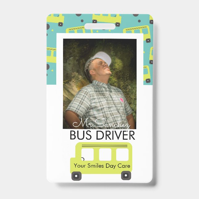 Crachá Motorista de Ônibus Escolar Dia de Confetes Amarel (Frente)