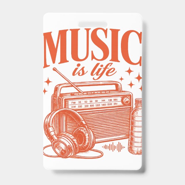 Crachá Music Is Life Vintage Design (Frente)