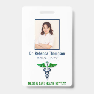 Crachá Na moda Blue Medical Caduceus Green Photo ID