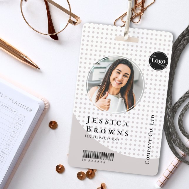 Crachá Na moda moderno - Funcionário Foto QR White (Criador carregado)