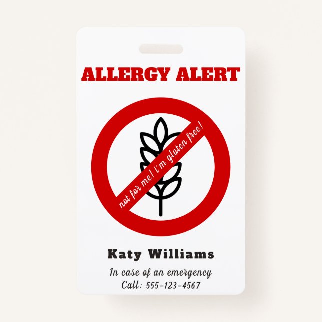 Crachá Não para mim, estou livre de glúten! Alerta de Ale (Frente)