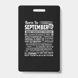 Crachá Nascido em setembro presente de aniversário engraç