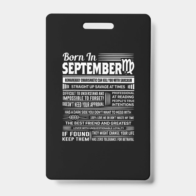 Crachá Nascido em setembro presente de aniversário engraç (Frente)