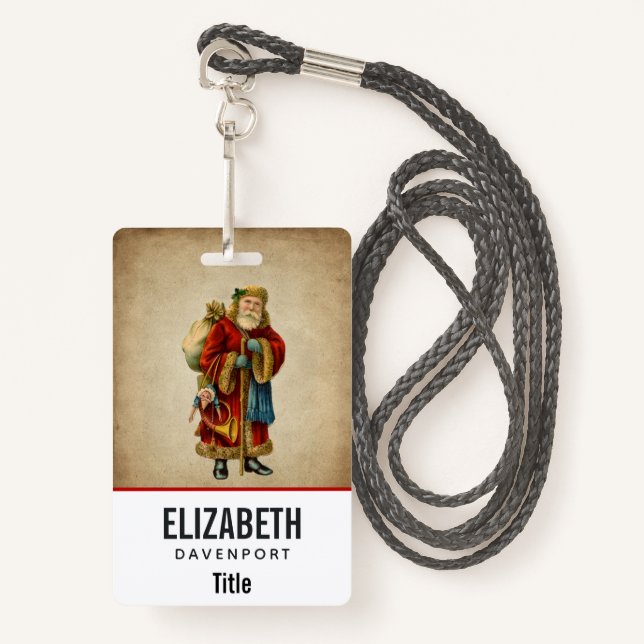 Crachá Natais vintages Velho Pai Natal (Frente com cordão)