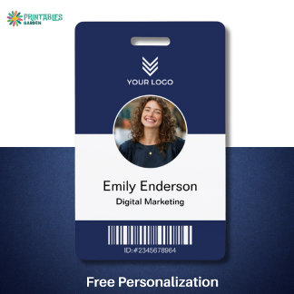 Crachá Navy Blue employee photo name tags, business logo