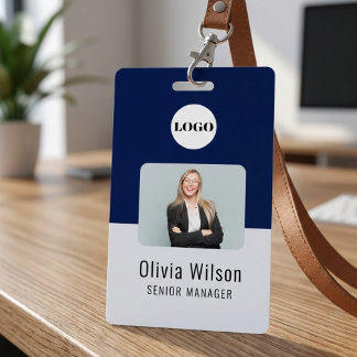Crachá Navy Blue ID Card | Custom Logo Employee Photo