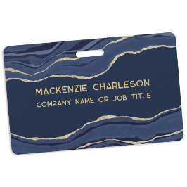 Crachá Navy Blue Marble Agate Geode Gold ID do Nome da Em