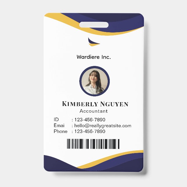 Crachá Navy & White Modern Personalized ID Card Badge (Frente)