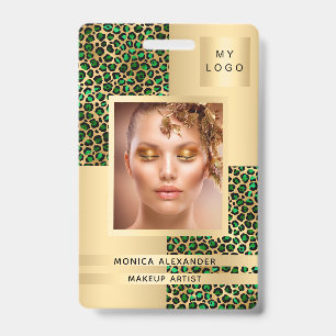 Crachá Negócios de fotografia de leopardo verde-esmeralda