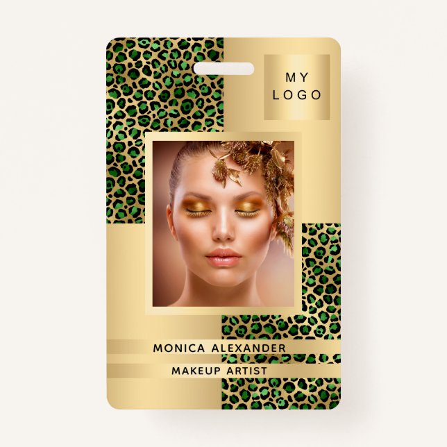 Crachá Negócios de fotografia de leopardo verde-esmeralda (Frente)