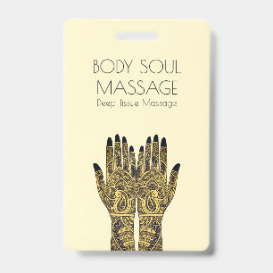 Crachá Negócios de Massagem com Henna Mehndi nas Mãos