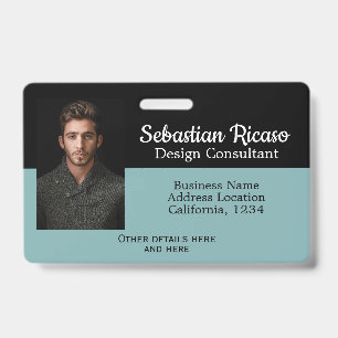 Crachá Negócios Personalizados Preto Azul Turquesa