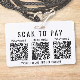 Crachá Negócios Scan para Pagar 3 Códigos QR