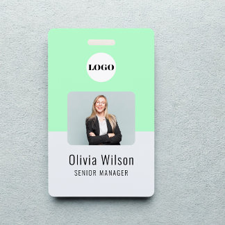Crachá Neon Green ID Custom Business Logo Employee Photo 