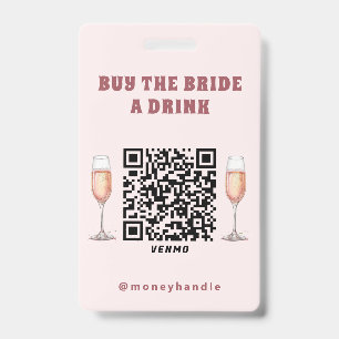 Crachá Noiva Compra QR-Code para a Noiva uma Bebida