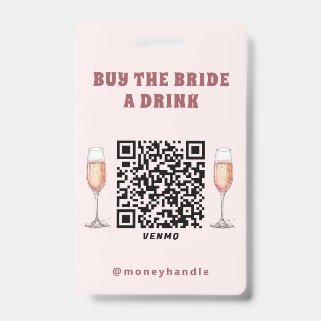 Crachá Noiva Compra QR-Code para a Noiva uma Bebida (Frente)
