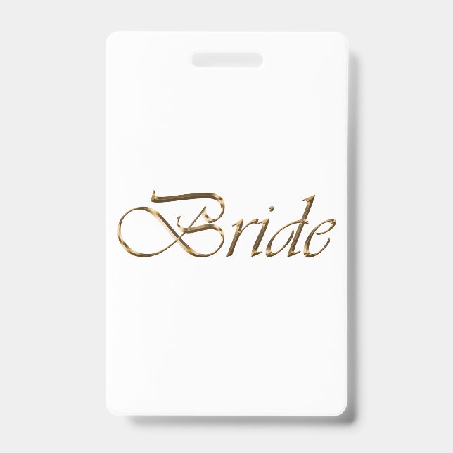 Crachá Noiva ouro branco caligrafia script elegante id (Frente)