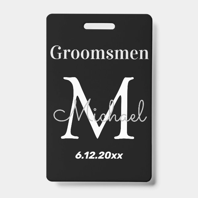 Crachá noivos personalizados elegantes preto casamento (Frente)