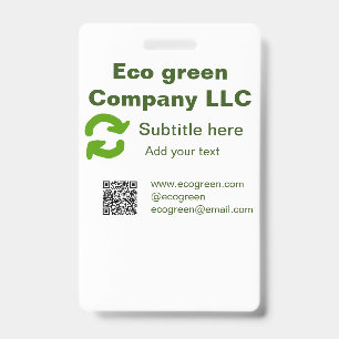 Crachá Nome da empresa verde eco código q r site e-mail d