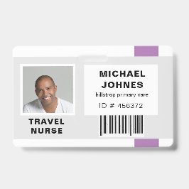 Crachá nome de etiqueta de foto do código de bar do funci