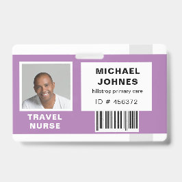 Crachá nome de etiqueta de foto do código de bar do funci