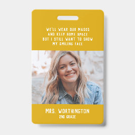 Crachá Nome de foto amarelo fofo para professor