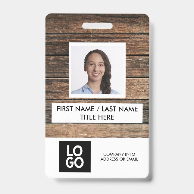 Crachá Nome de Foto de Funcionário Personalizado de Madei (Frente)