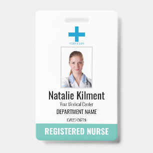 Crachá Nome de foto do funcionário do hospital Teal e Whi