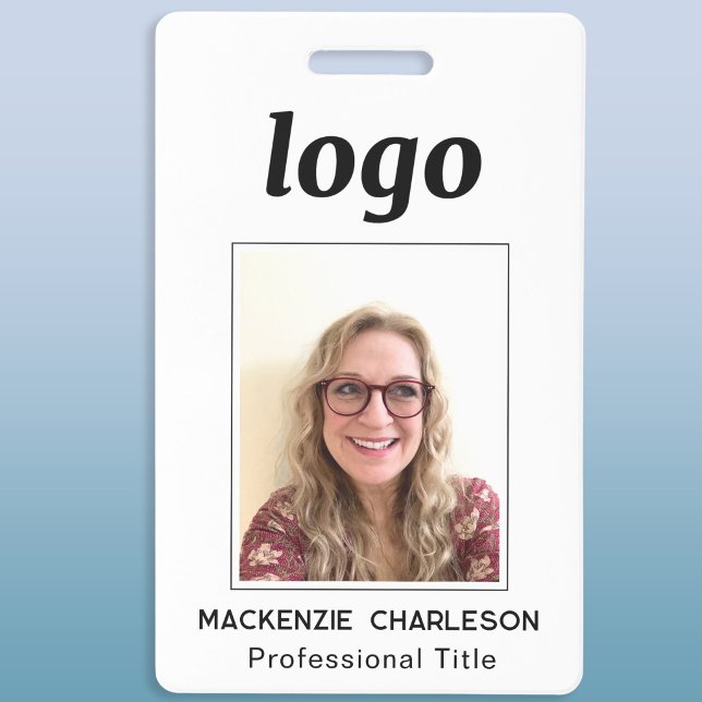 Crachá Nome de ID de Foto Simples (Simple logo with custom text business professional photo name tag or badge)