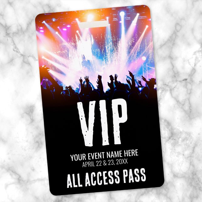 Crachá Nome do concerto Todos os VIP de acesso (Concert Name All Access VIP Badge)