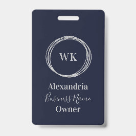 Crachá Nome do Funcionário Monograma Personalizado Azul M