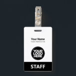Crachá Nome do funcionário preto Etiqueta do Funcionarios<br><div class="desc">Personalize facilmente este Crachá de nome profissional administrativo personalizado sem fotos, com o Código de Bar de Digitalização e o logotipo de grande empresa. Um simples design de negócios em cores preto e branco totalmente personalizável em tamanhos frontais e traseiros, fontes básicas e modernas sans-serif e uma aparência profissional e...</div>