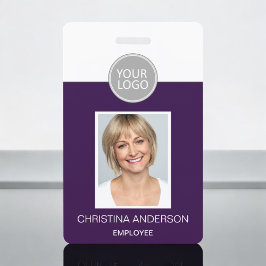 Crachá Nome do Funcionário Roxo Logotipo Foto Trabalho Co