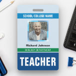 Crachá Nome e foto personalizados | Cartão de identidade<br><div class="desc">Cartões de identificação personalizados do professor. Personalize-o com o seu próprio texto,  fotografia do perfil e cor de fundo.</div>
