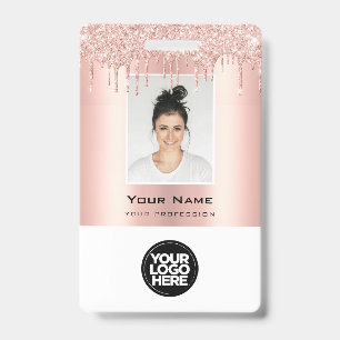 Crachá Nome em Dourado Rosa com Efeito Glitter Personaliz