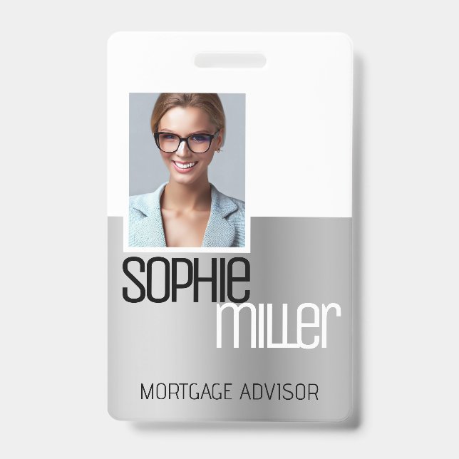 Crachá Nome Personalizado Cinza de Ombre Silver Na moda d (Frente)