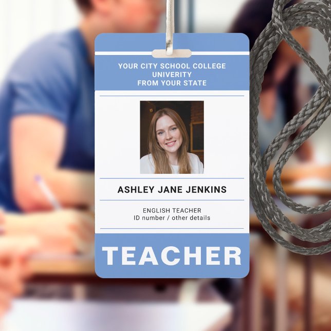 Crachá Nome personalizado e ID de professor escolar unive (Criador carregado)