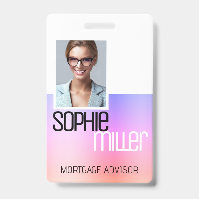 Crachá Nome Personalizado Rosa para Roxo Ombre Moderno (Frente)