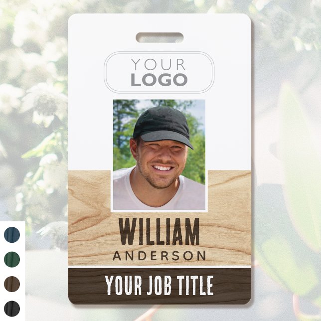 Crachá Nome Rustic de ID do Funcionário Foto Woodgrain Br (Criador carregado)