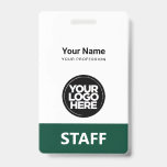 Crachá Nome verde escuro do funcionário Etiqueta de Funci<br><div class="desc">Personalize facilmente este Crachá de nome profissional administrativo personalizado sem fotos, com o Código de Bar de Digitalização e o logotipo de grande empresa. Um simples design de negócios em cores verdes escuras sustentáveis e legal e ecológicas, totalmente personalizável em tamanhos frontais e traseiros, fontes básicas e modernas sans-serif e...</div>