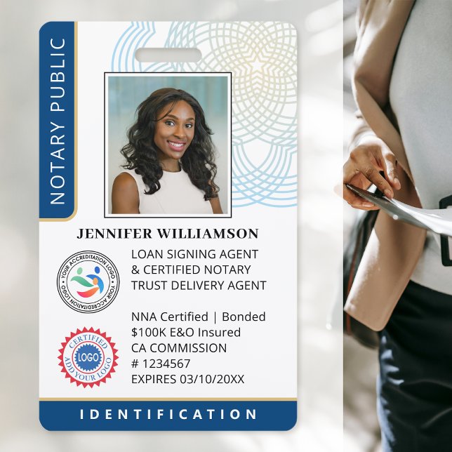 Crachá Notário Profissional Foto Pública Código QR Azul (Criador carregado)