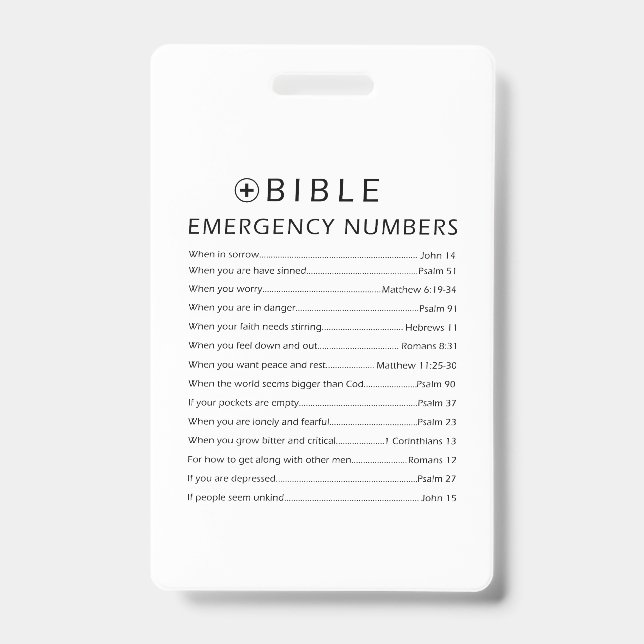 Crachá Números de Emergência da Bíblia (Frente)