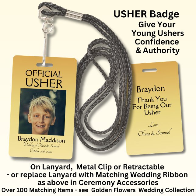 Crachá Oficial de USHER com Flores Douradas (Criador carregado)