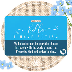 Crachá olá consciência do autismo e contato de emergência